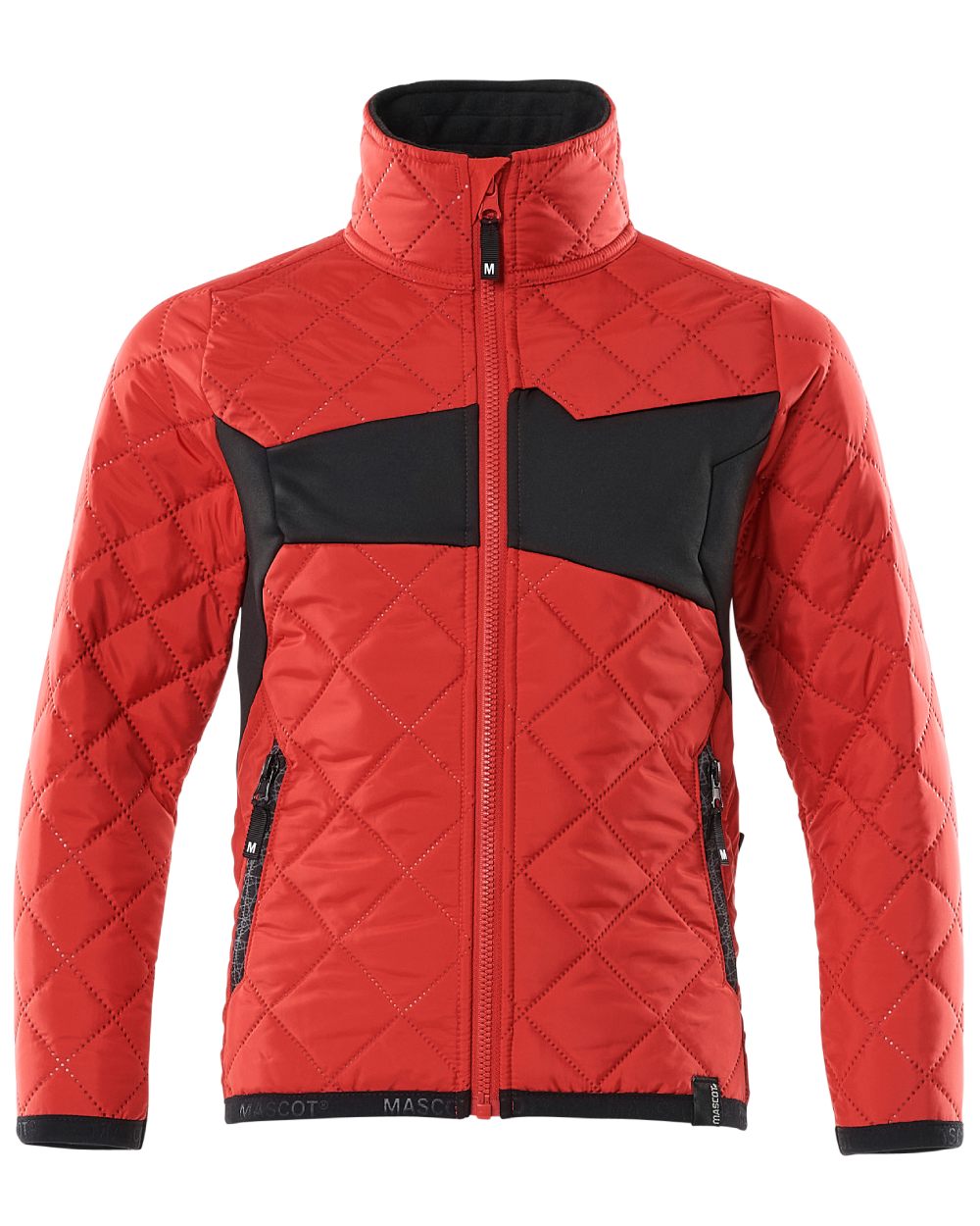 Traffic Red Black coloured Mascot Workwear Childrens Accelerate Water Repellent Jacket on white background