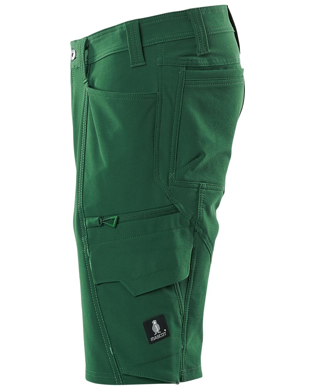 Green coloured Mascot Workwear Mens Accelerate Shorts on white background 