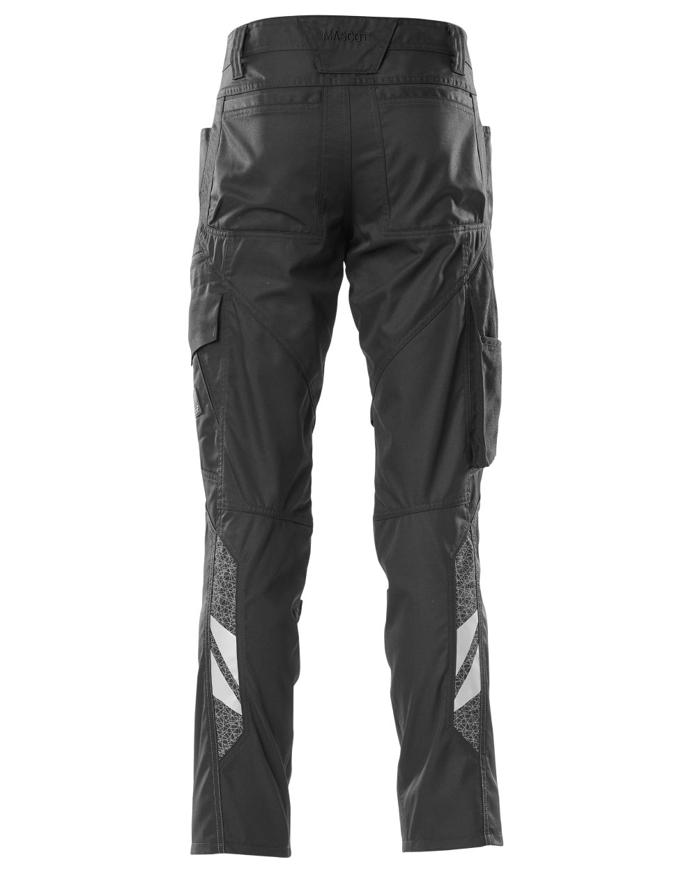 Black coloured Mascot Workwear Mens Accelerate Trousers With Kneepad Pockets on white background 