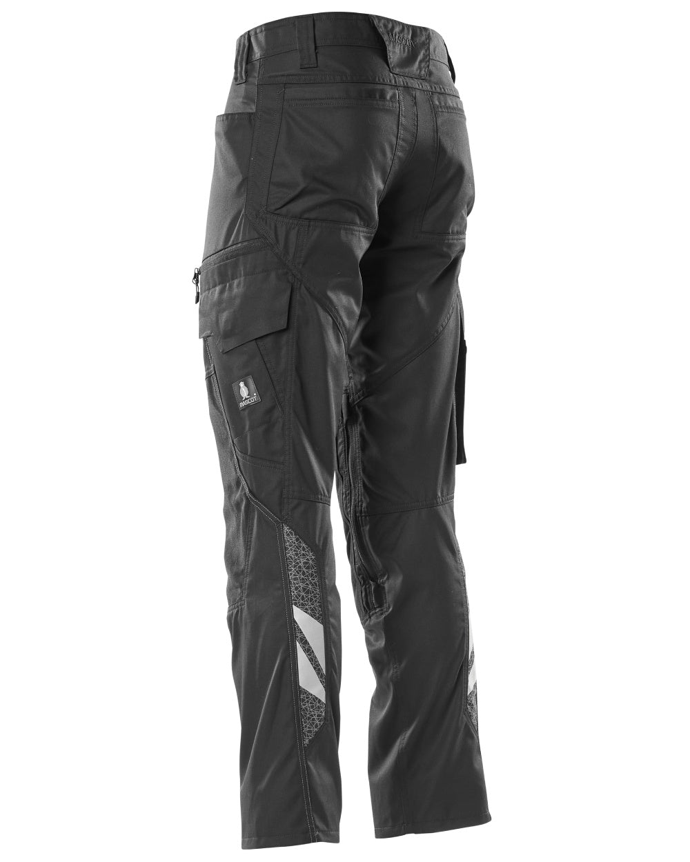 Black coloured Mascot Workwear Mens Accelerate Trousers With Kneepad Pockets on white background 