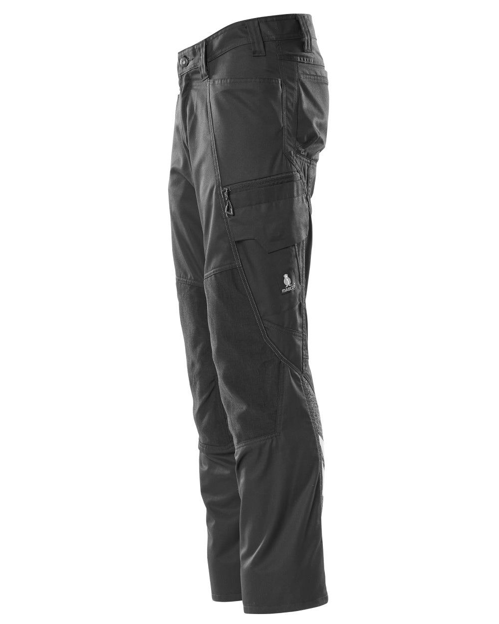 Black coloured Mascot Workwear Mens Accelerate Trousers With Kneepad Pockets on white background 