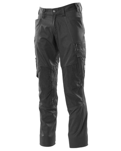 Black coloured Mascot Workwear Mens Accelerate Trousers With Kneepad Pockets on white background 