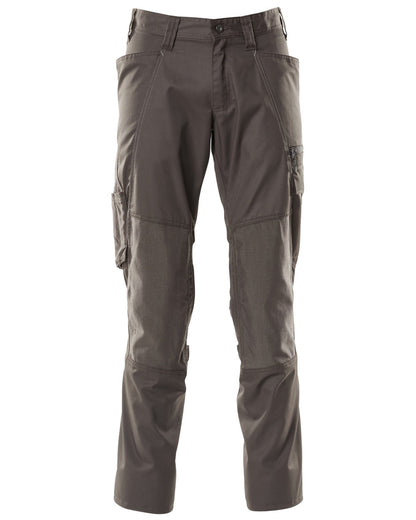 Dark Anthracite coloured Mascot Workwear Mens Accelerate Trousers With Kneepad Pockets on white background 