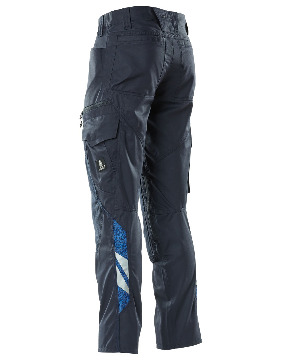 Dark Navy coloured Mascot Workwear Mens Accelerate Trousers With Kneepad Pockets on white background 