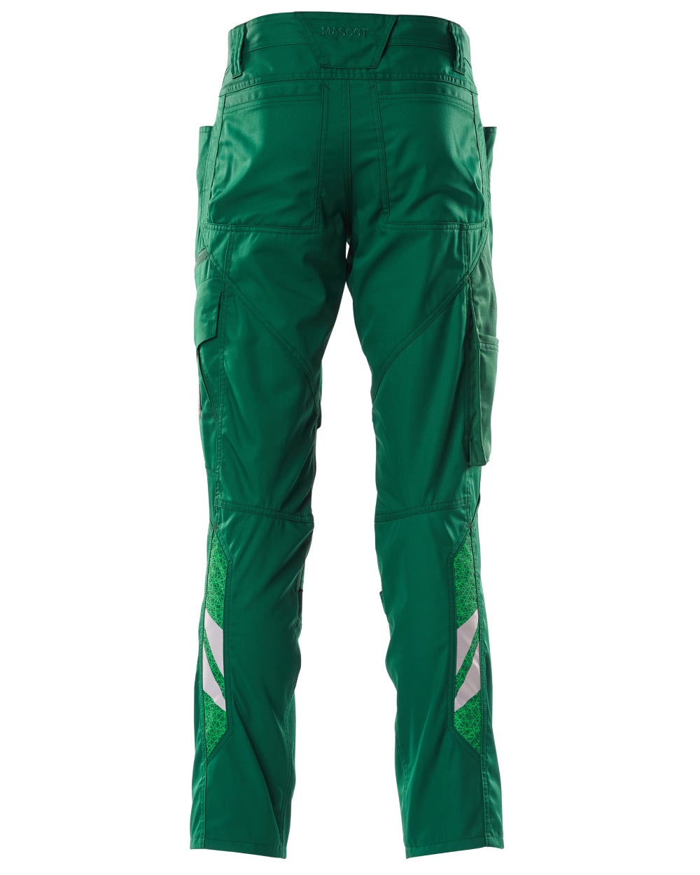 Green coloured Mascot Workwear Mens Accelerate Trousers With Kneepad Pockets on white background 