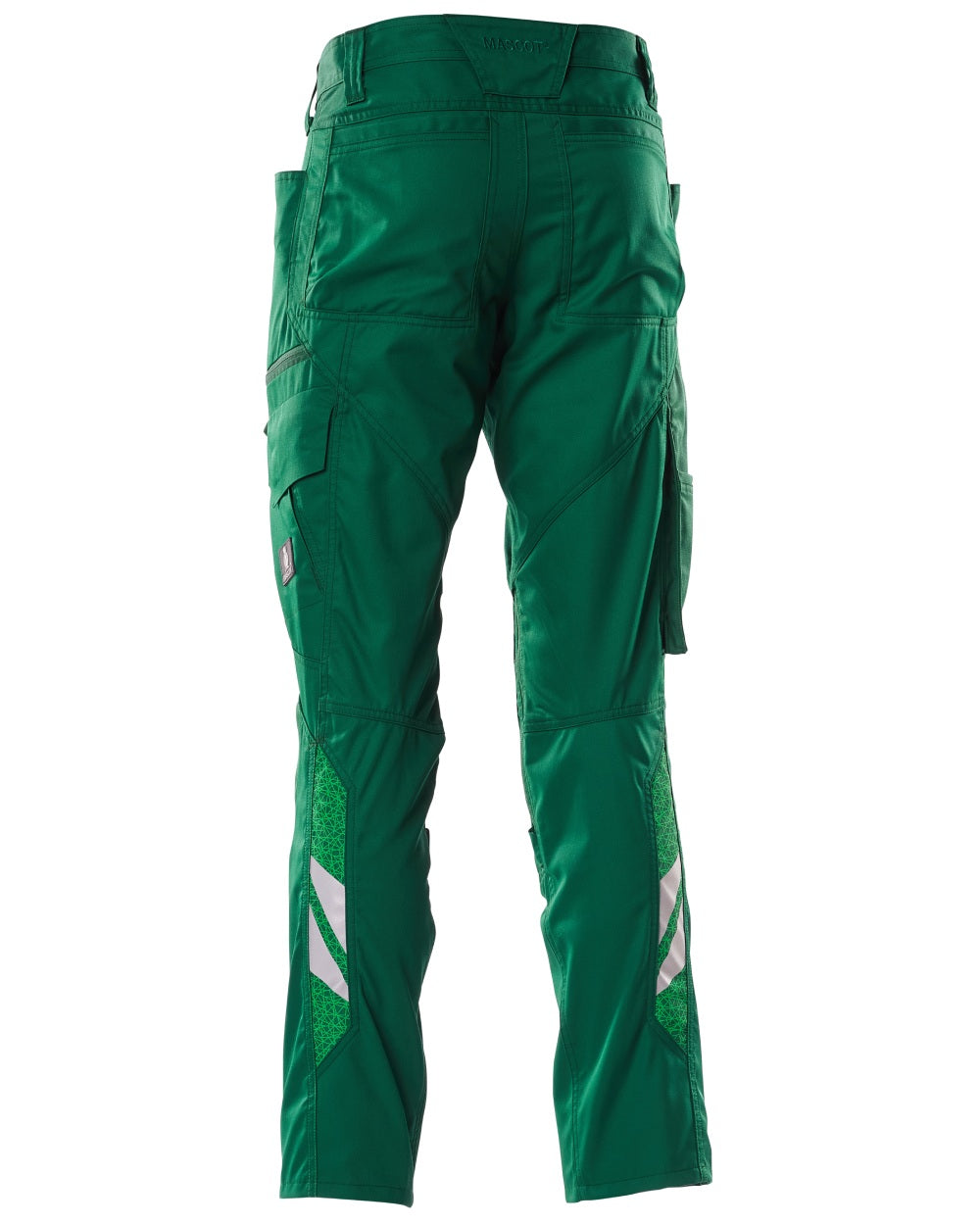 Green coloured Mascot Workwear Mens Accelerate Trousers With Kneepad Pockets on white background 