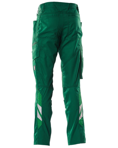 Green coloured Mascot Workwear Mens Accelerate Trousers With Kneepad Pockets on white background 