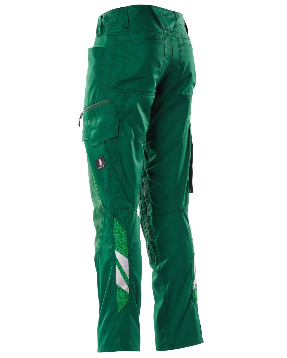 Green coloured Mascot Workwear Mens Accelerate Trousers With Kneepad Pockets on white background 