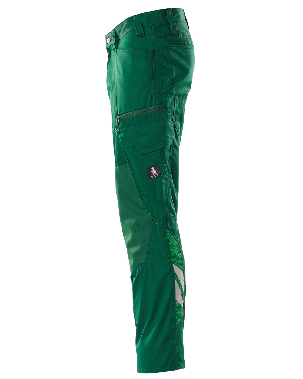 Green coloured Mascot Workwear Mens Accelerate Trousers With Kneepad Pockets on white background 