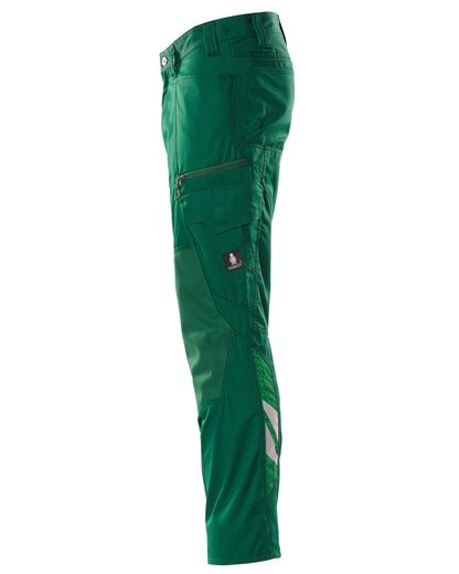 Green coloured Mascot Workwear Mens Accelerate Trousers With Kneepad Pockets on white background 