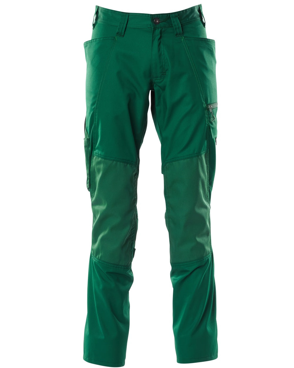 Green coloured Mascot Workwear Mens Accelerate Trousers With Kneepad Pockets on white background 