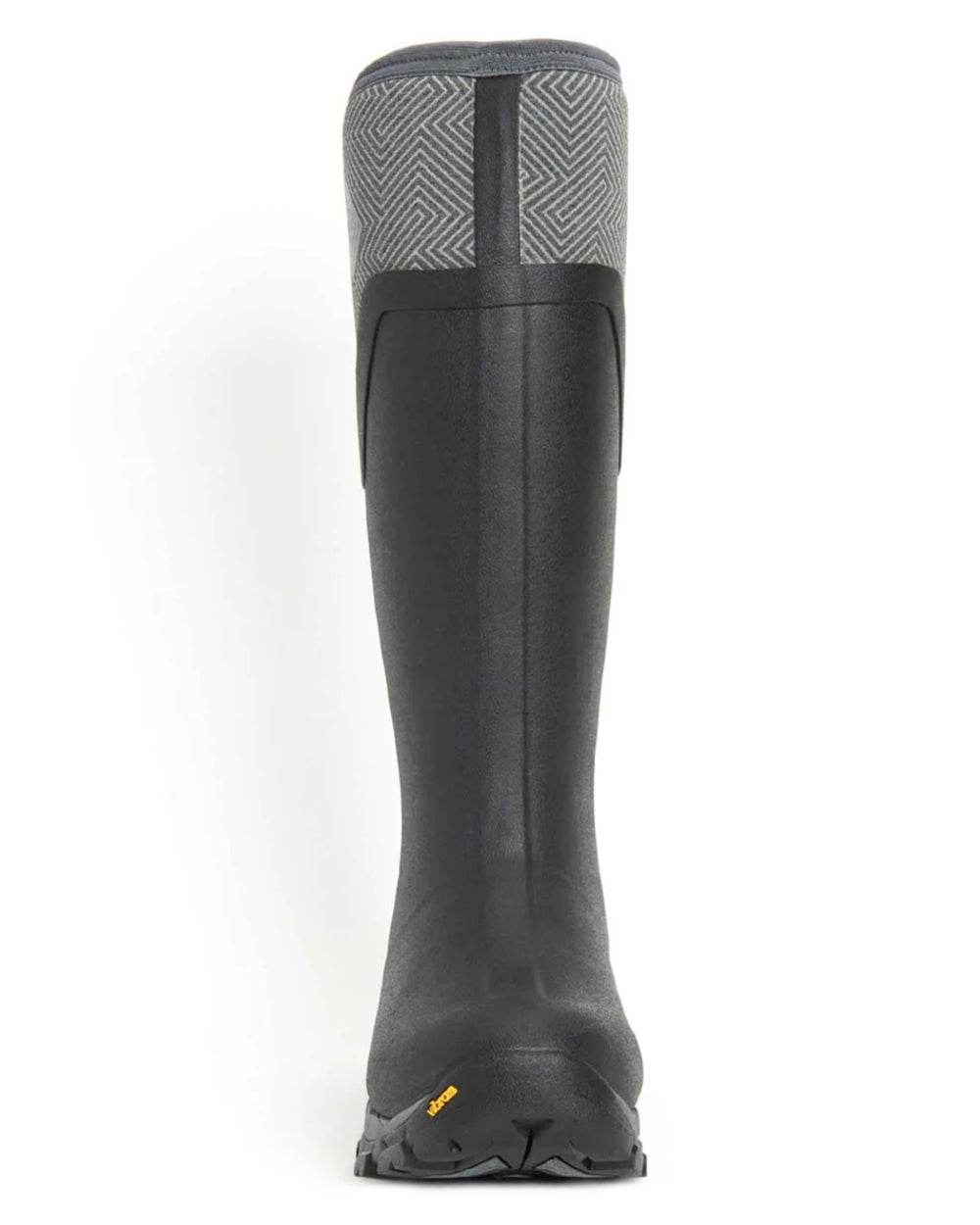 Black Grey Geometric coloured Muck Boots Womens Arctic Ice Tall Wellingtons on white background 