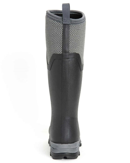 Black Grey Geometric coloured Muck Boots Womens Arctic Ice Tall Wellingtons on white background 