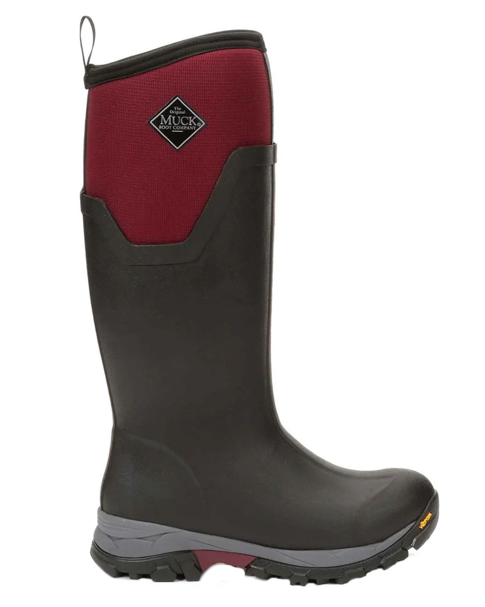 Black Windsor Wine coloured Muck Boots Womens Arctic Ice Tall Wellingtons on white background