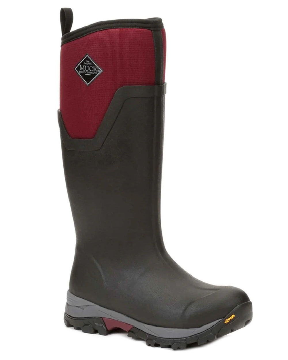 Black Windsor Wine coloured Muck Boots Womens Arctic Ice Tall Wellingtons on white background 