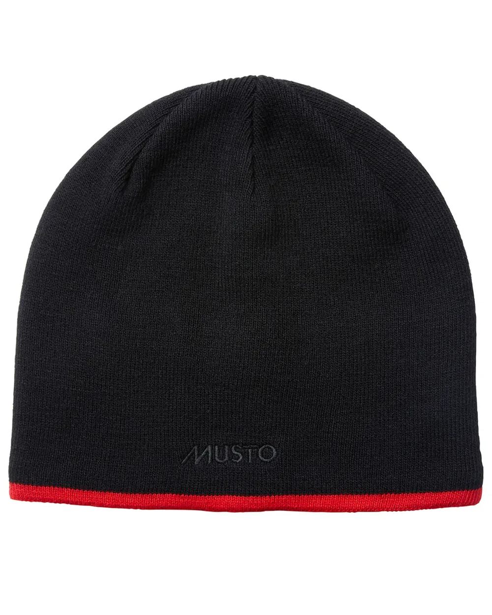 Black coloured Musto Knitted Beanie on white background