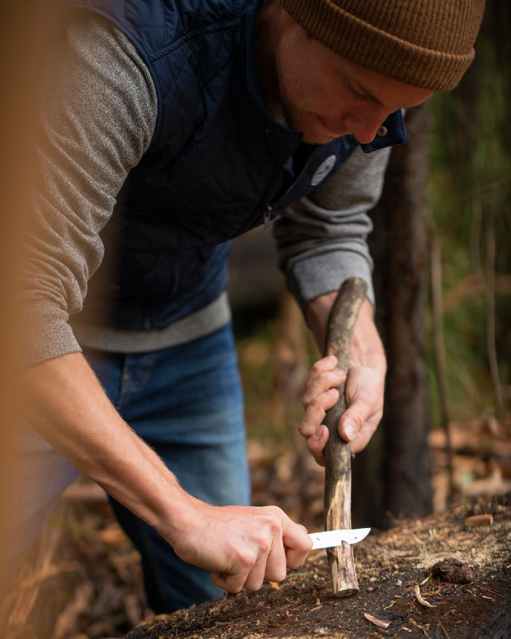 Stainless Steel coloured Opinel Classic Originals Knife on forest background 