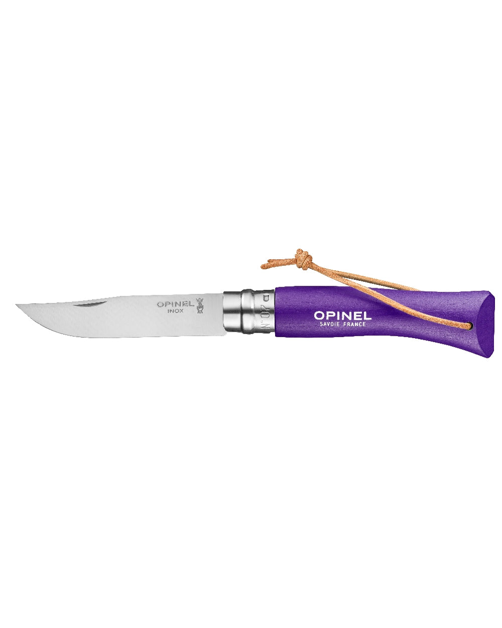 Violet coloured Opinel Colorama Trekking Knife on white background 