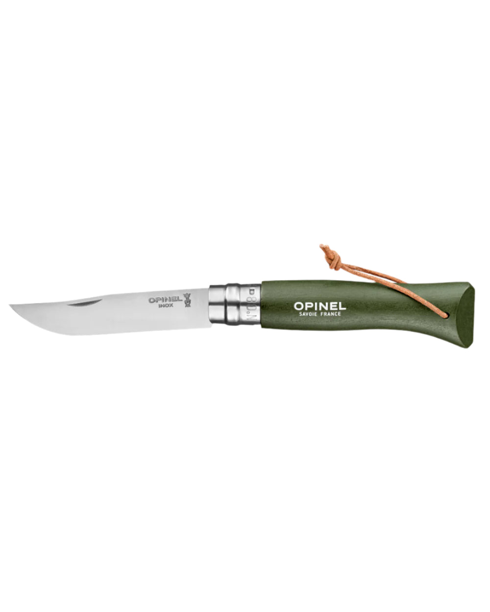 Khaki coloured Opinel Colorama Trekking Knife on white background 