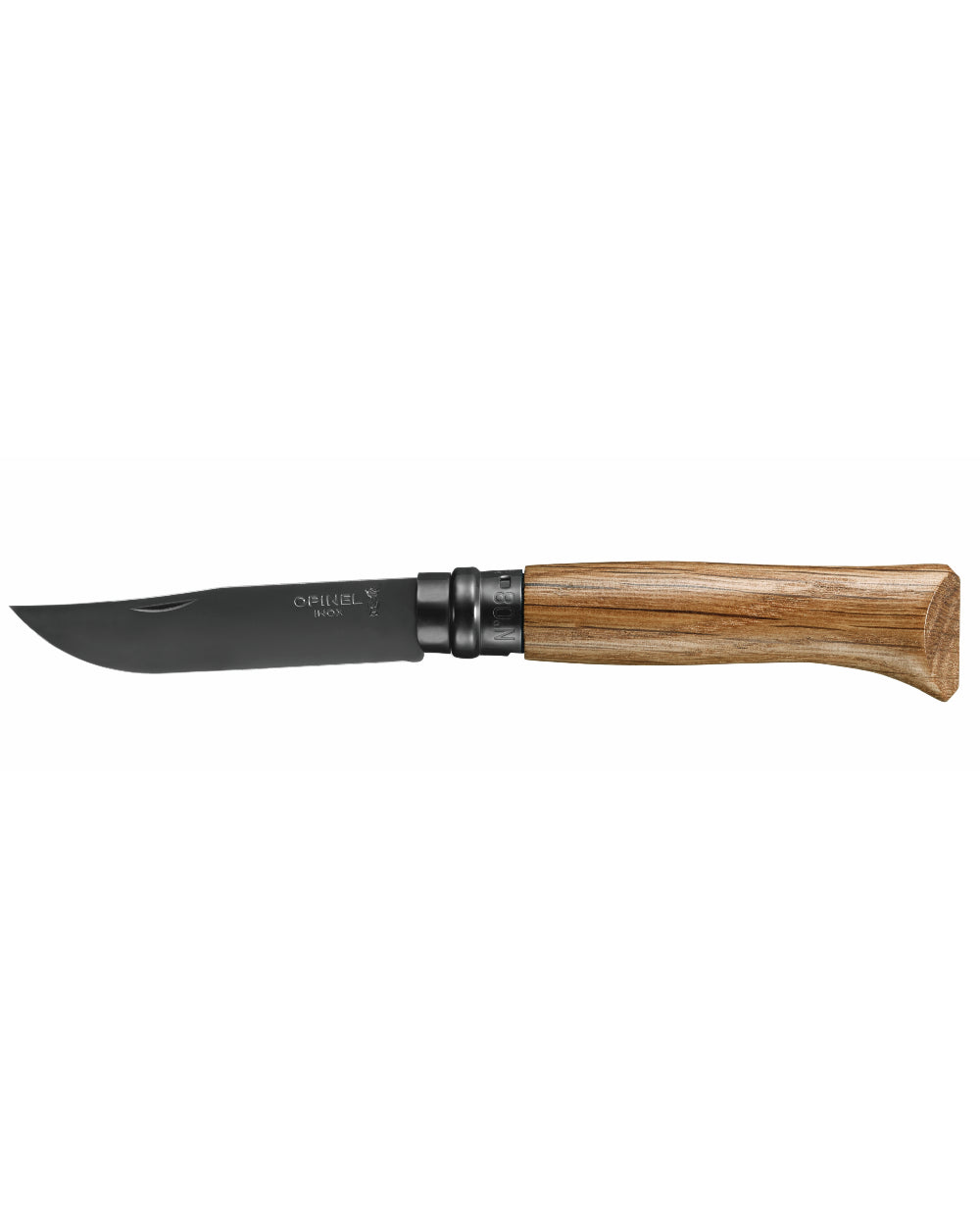 Black coloured Opinel No.8 Black Oak Knife on white background 