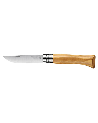 Olive Wood coloured Opinel Varnished Handle Classic Original Knife on white background 