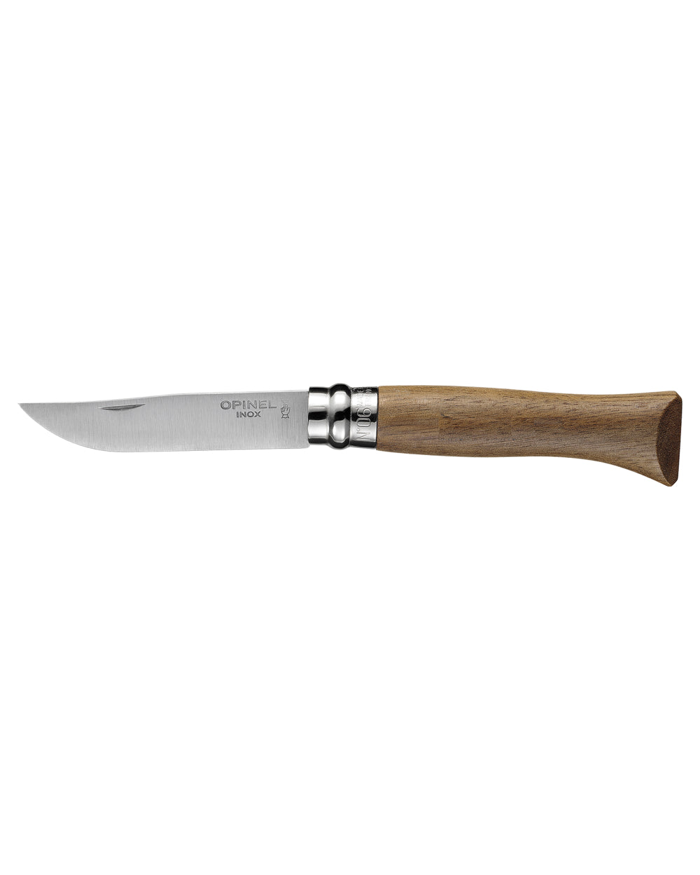 Walnut Wood coloured Opinel Varnished Handle Classic Original Knife on white background 