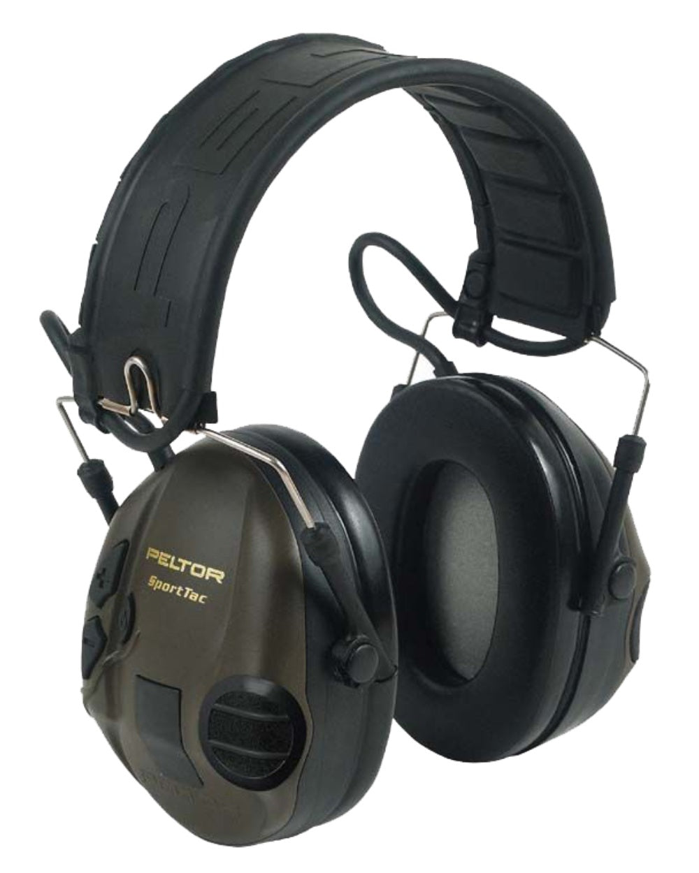 Green Ornage coloured Peltor 3M SportTac Electronic Hearing Protection on white background