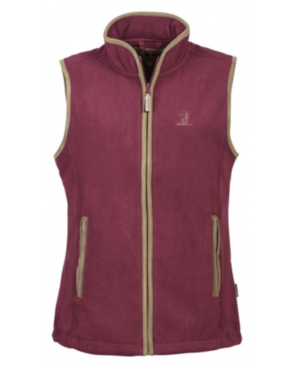 Bordeaux coloured Percussion Ladies Scotland Fleece Gilet on white background 