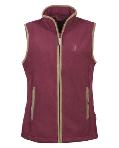 Bordeaux coloured Percussion Ladies Scotland Fleece Gilet on white background 