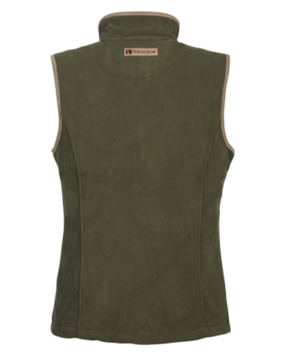 Khaki coloured Percussion Ladies Scotland Fleece Gilet on white background 