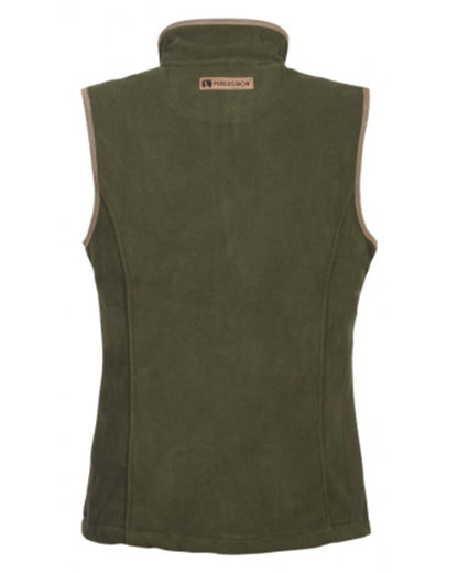 Khaki coloured Percussion Ladies Scotland Fleece Gilet on white background 