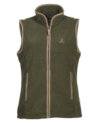Khaki coloured Percussion Ladies Scotland Fleece Gilet on white background 