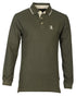 Khaki coloured Percussion Long Sleeve Polo Shirt on white background 