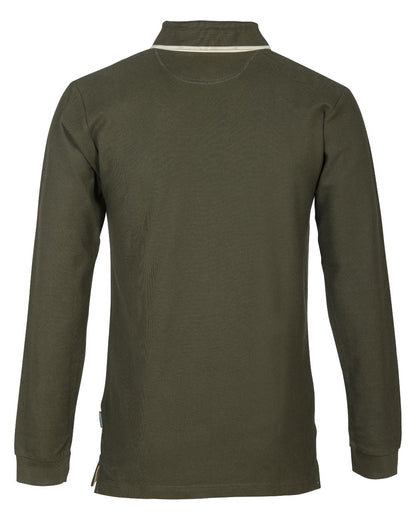 Khaki coloured Percussion Long Sleeve Polo Shirt on white background 