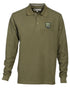 Khaki Coloured Percussion Mens Long Sleeved Polo Shirt on white background 
