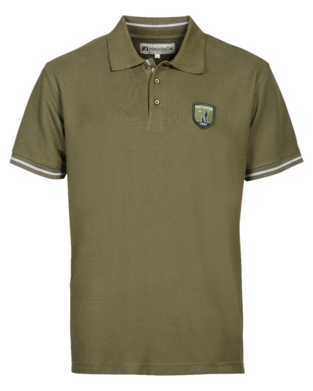 Khaki Coloured Percussion Mens Short Sleeved Polo Shirt on white background 
