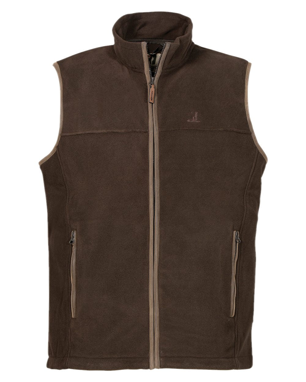 Brown coloured Percussion Scotland Fleece Gilet on white background 