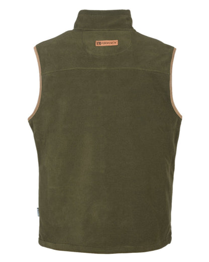 Khaki coloured Percussion Scotland Fleece Gilet on white background 