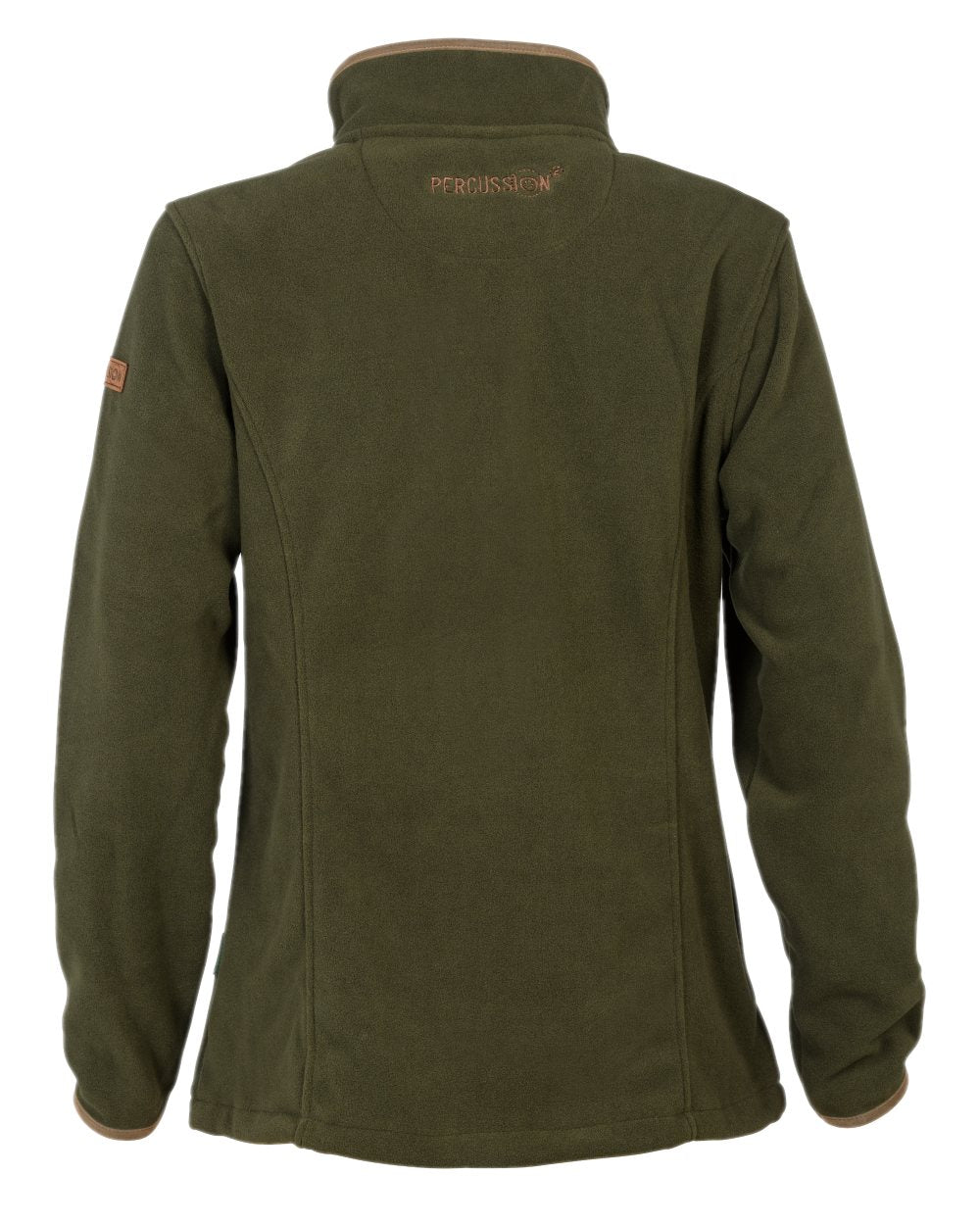 Khaki coloured Percussion Scotland Ladies Fleece Jacket on white background 