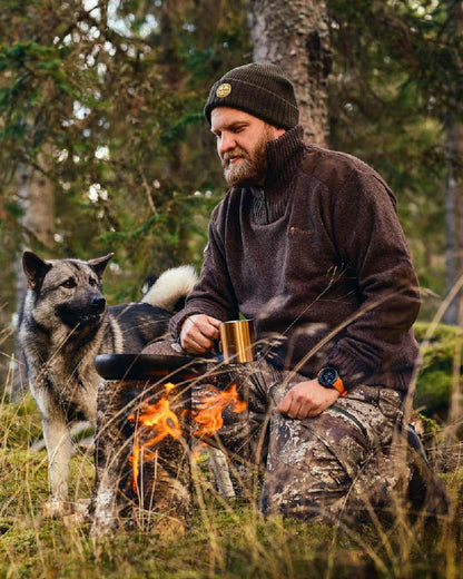Brown Mel Coloured Pinewood Mens Hurricane Sweater on outdoor background 