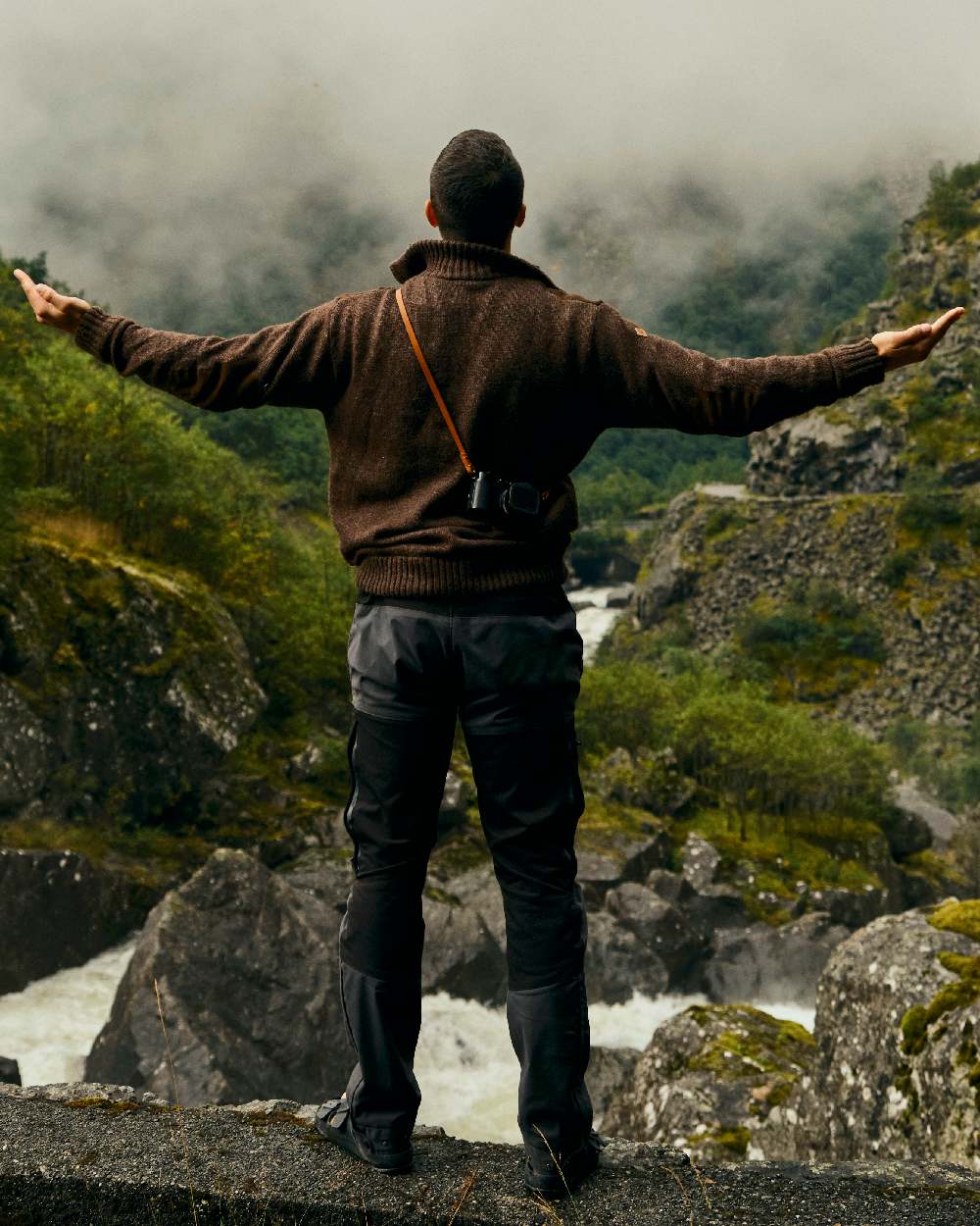 Brown Mel Coloured Pinewood Mens Hurricane Sweater on outdoor background 