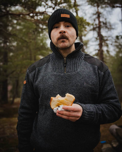 Dark Grey Mel Coloured Pinewood Mens Hurricane Sweater on outdoor background 