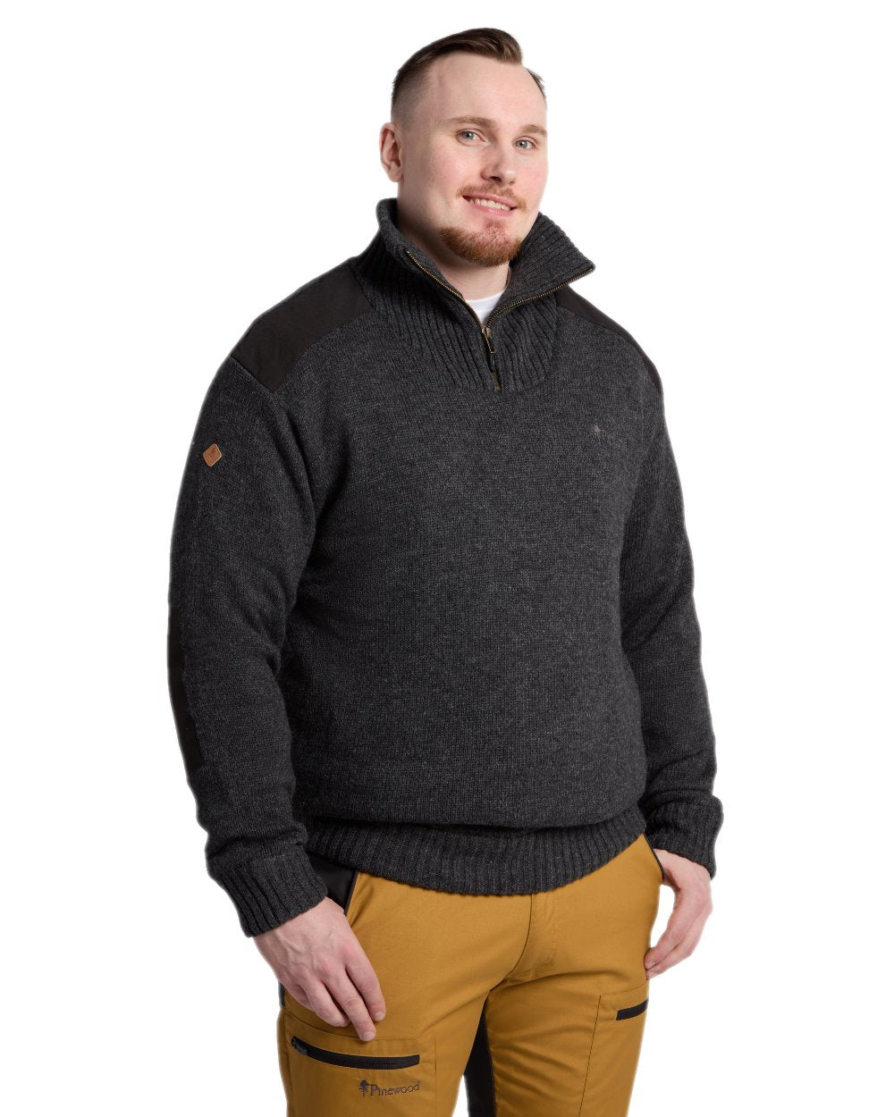 Dark Grey Mel Coloured Pinewood Mens Hurricane Sweater on outdoor background 