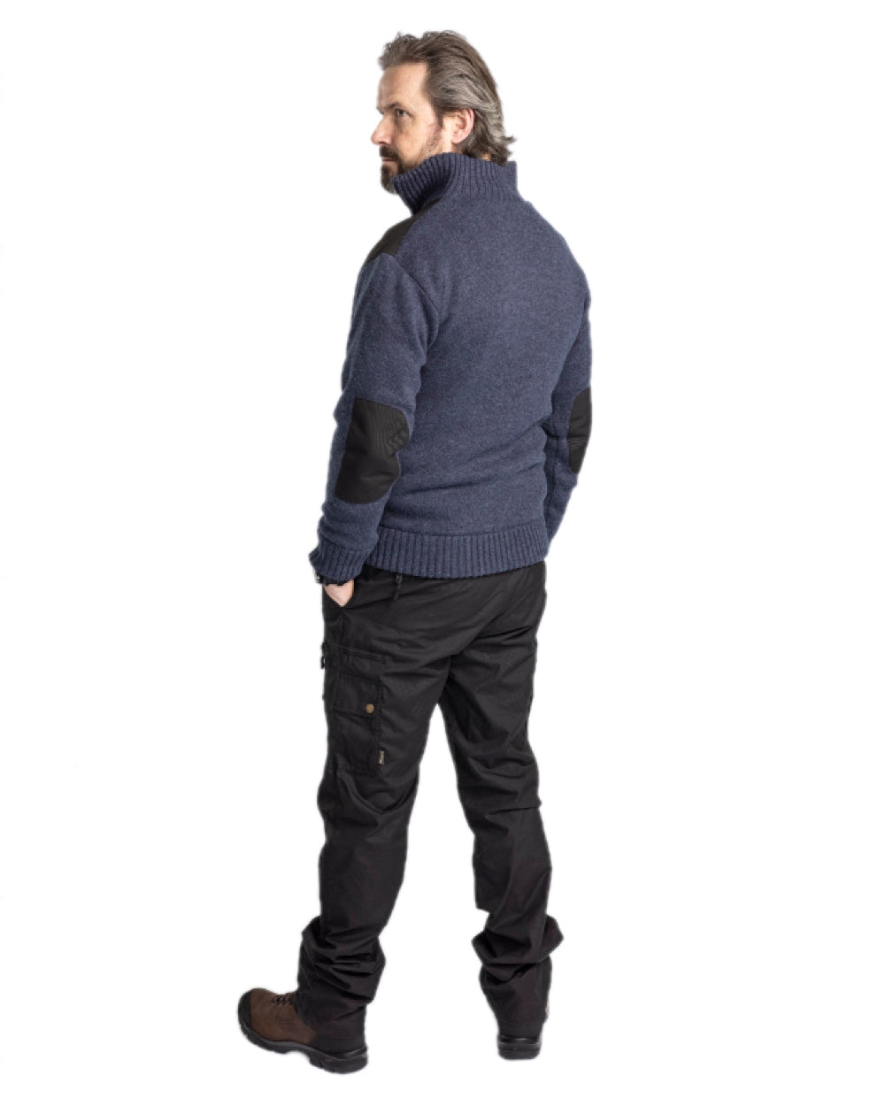 Dark Navy Mel Coloured Pinewood Mens Hurricane Sweater on outdoor background 