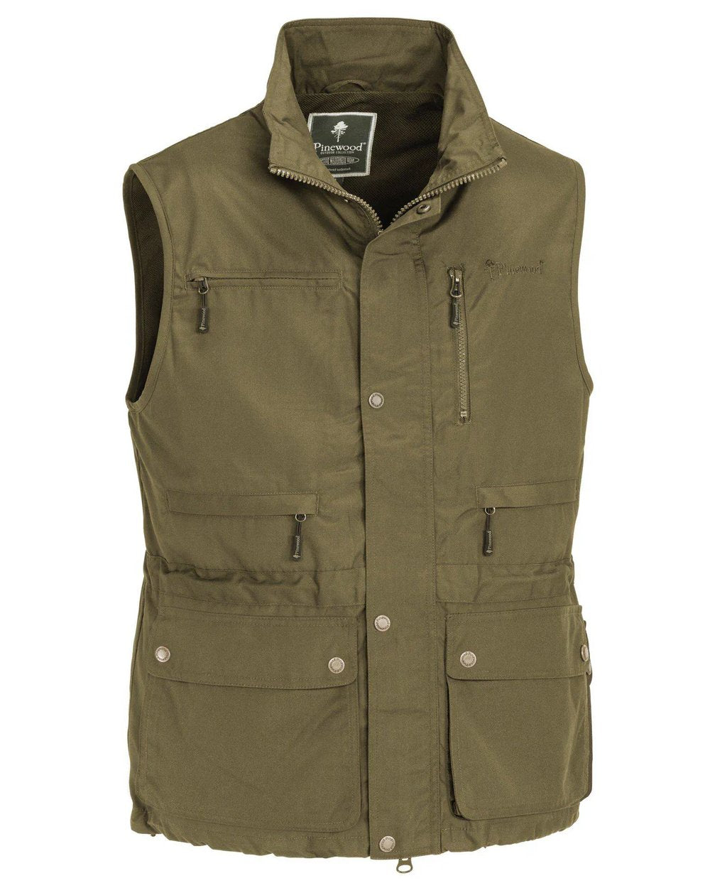 Hunting Olive coloured Pinewood Mens Tiveden Vest on white background 