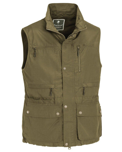Hunting Olive coloured Pinewood Mens Tiveden Vest on white background 