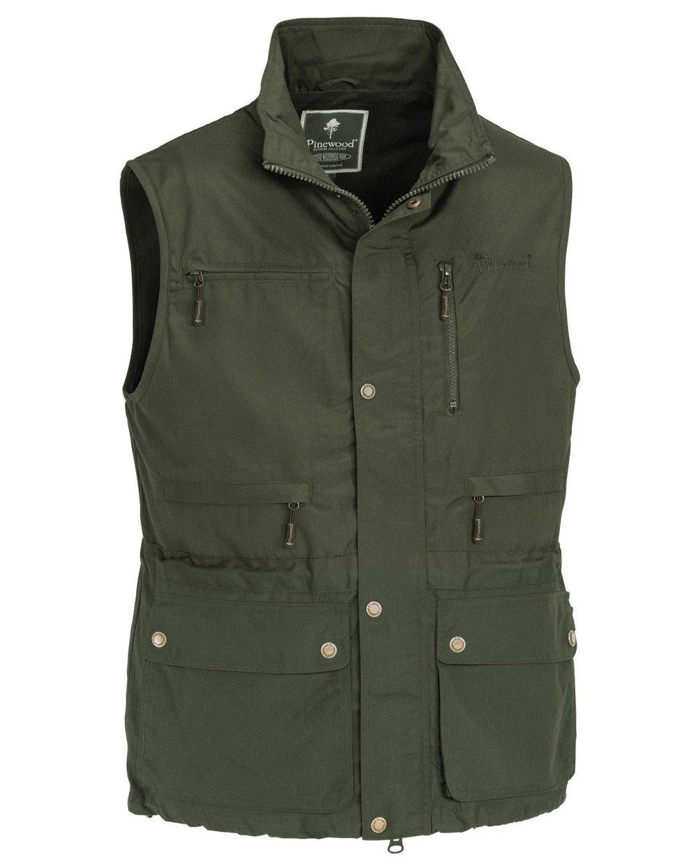 Moss Green coloured Pinewood Mens Tiveden Vest on white background 