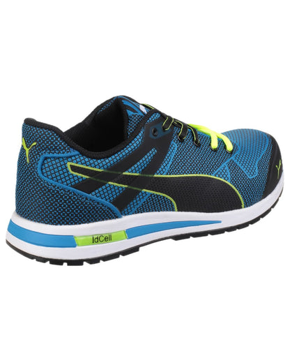 Blue Coloured Puma Safety Mens Blaze Knit Low Safety Shoes S1P on white background 