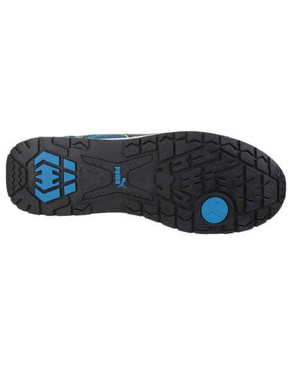 Blue Coloured Puma Safety Mens Blaze Knit Low Safety Shoes S1P on white background 