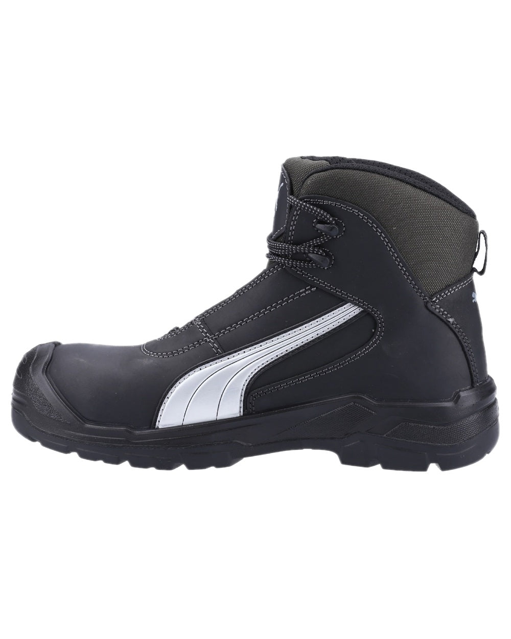 Black Coloured Puma Safety Mens Cascades Mid Safety Shoes S3 on white background 